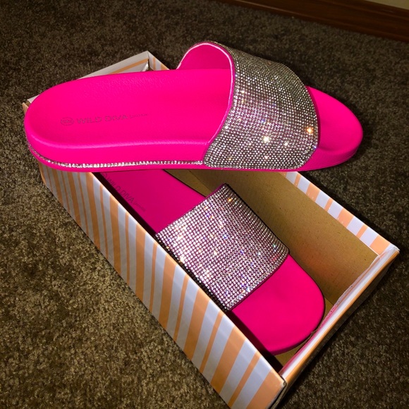 Fashion Nova Shoes - sparkly pink slides